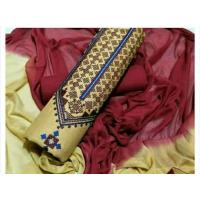 Handloom Cotton Cross Stitch Work Top, Cotton Bottom, Chiffon dupatta 