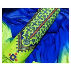 Handloom Cotton Cross Stitch Work Top, Cotton Bottom, Chiffon dupatta 