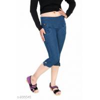 Women's Broad Waistband Denim Capris