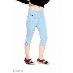 Women's Broad Waistband Denim Capris